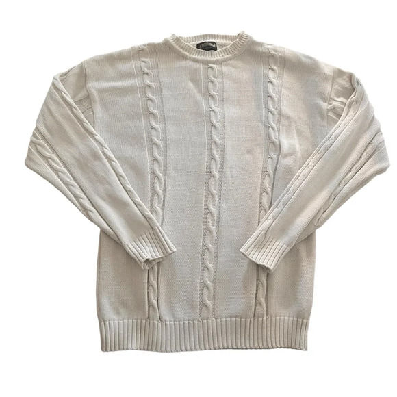Cambridge Classics Vtg Off-white Cable Knit Thick Sweater 100% Cotton-Medium - Picture 2 of 8